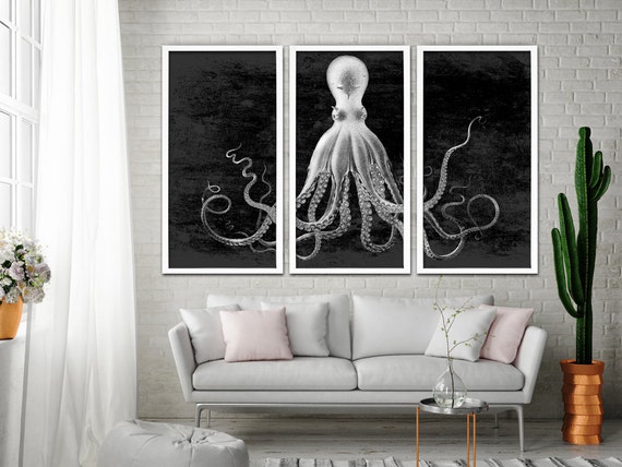 Octopus Triptych Octopus Nautical Art Print Lord