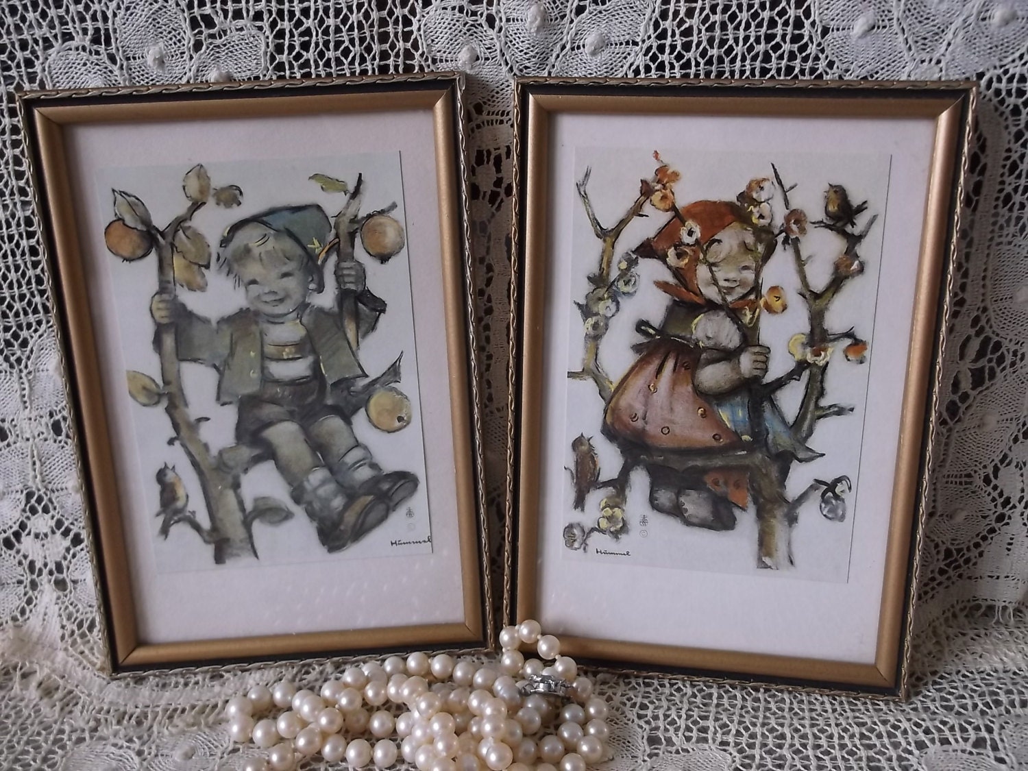 Vintage Hummel pictures Pair hummel pictures framed hummel