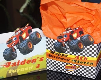 Blaze favor boxes, Blaze treat box, Blaze cookie box, Monster Machine party. Set of 10
