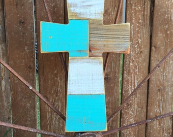 Turquoise Wood Cross - Reclaimed Wood Cross
