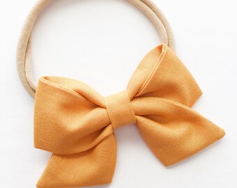 Sailor Baby Bow - Butterscotch Yellow Fabric Bow Headband or Clip - Butterscotch Folded Sailor Bow - Mustard Baby Bow Headband or Clip