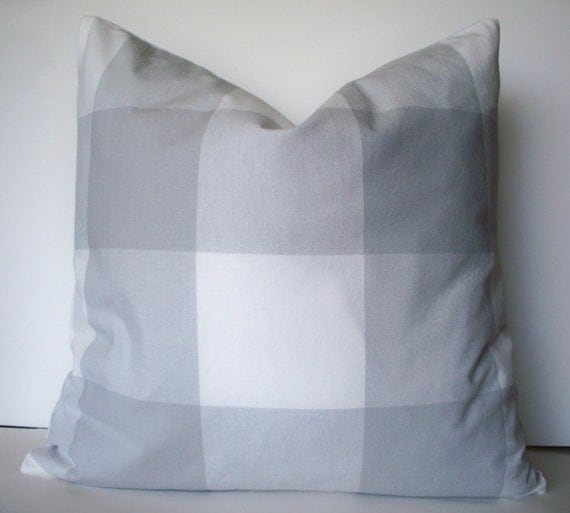 SALE Gray Check Pillow Cover Gray Buffalo Check Large Gray