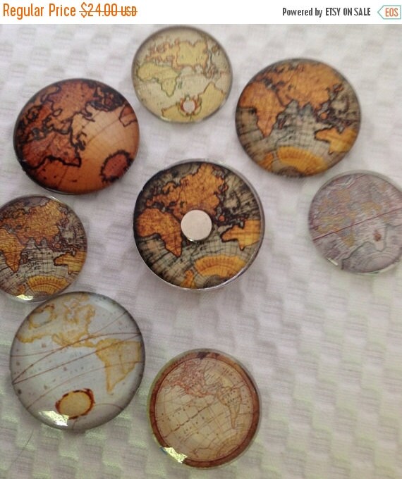 ON SALE Glass Fridge Magnets Old World Maps Set Of 8 By