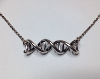 Gorgeous Geekery Silver-Plated DNA Necklace - Laboratory, Science Jewelry, Chemistry, Biology, Molecule, Scientist, Technician - Great Gift!