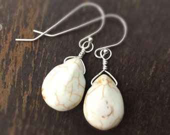 White Turquoise Earrings - Sterling Silver Jewelry - Gemstone Jewellery - Southwestern - Everyday - Teardrop