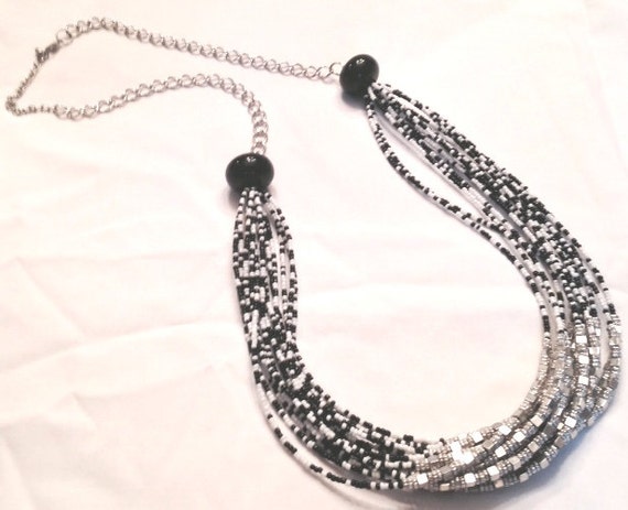 Necklace and Earring set Multilayered Black and White