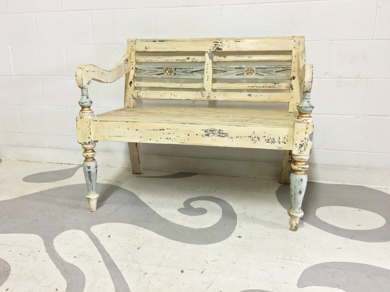 hand painted bench vintage shabby chic bench