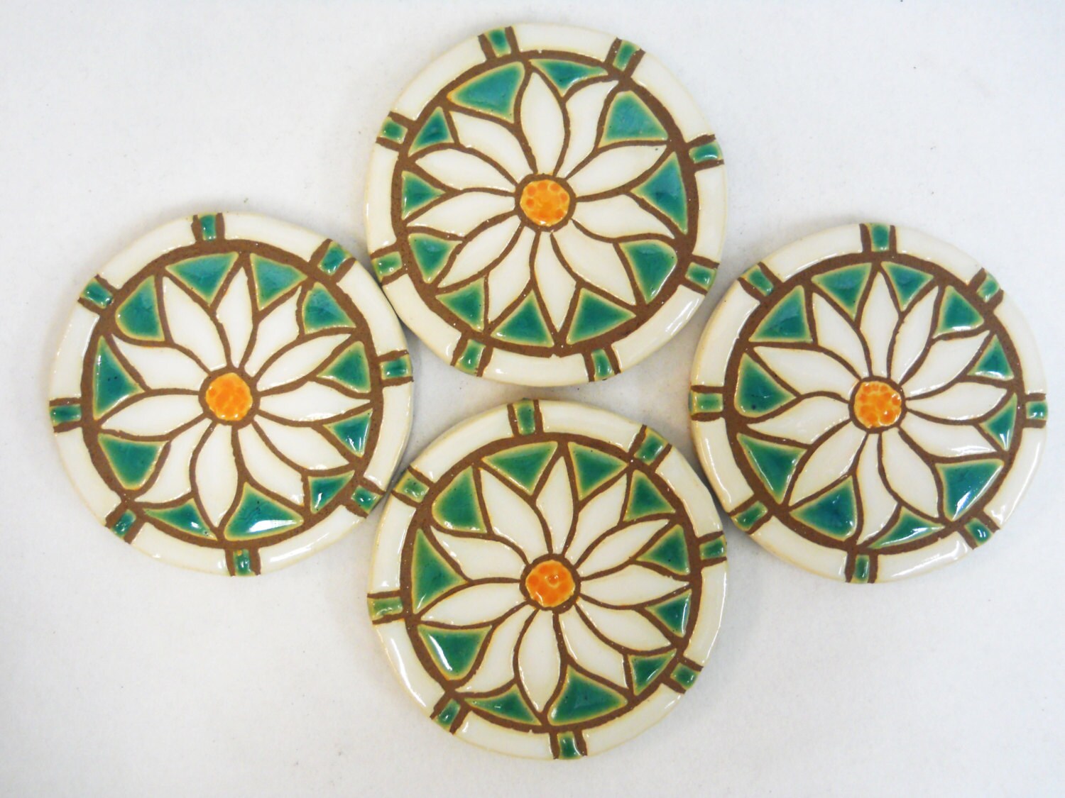 Mosaic Tile Coasters SHASTA DAISY Handmade Ceramic Tile