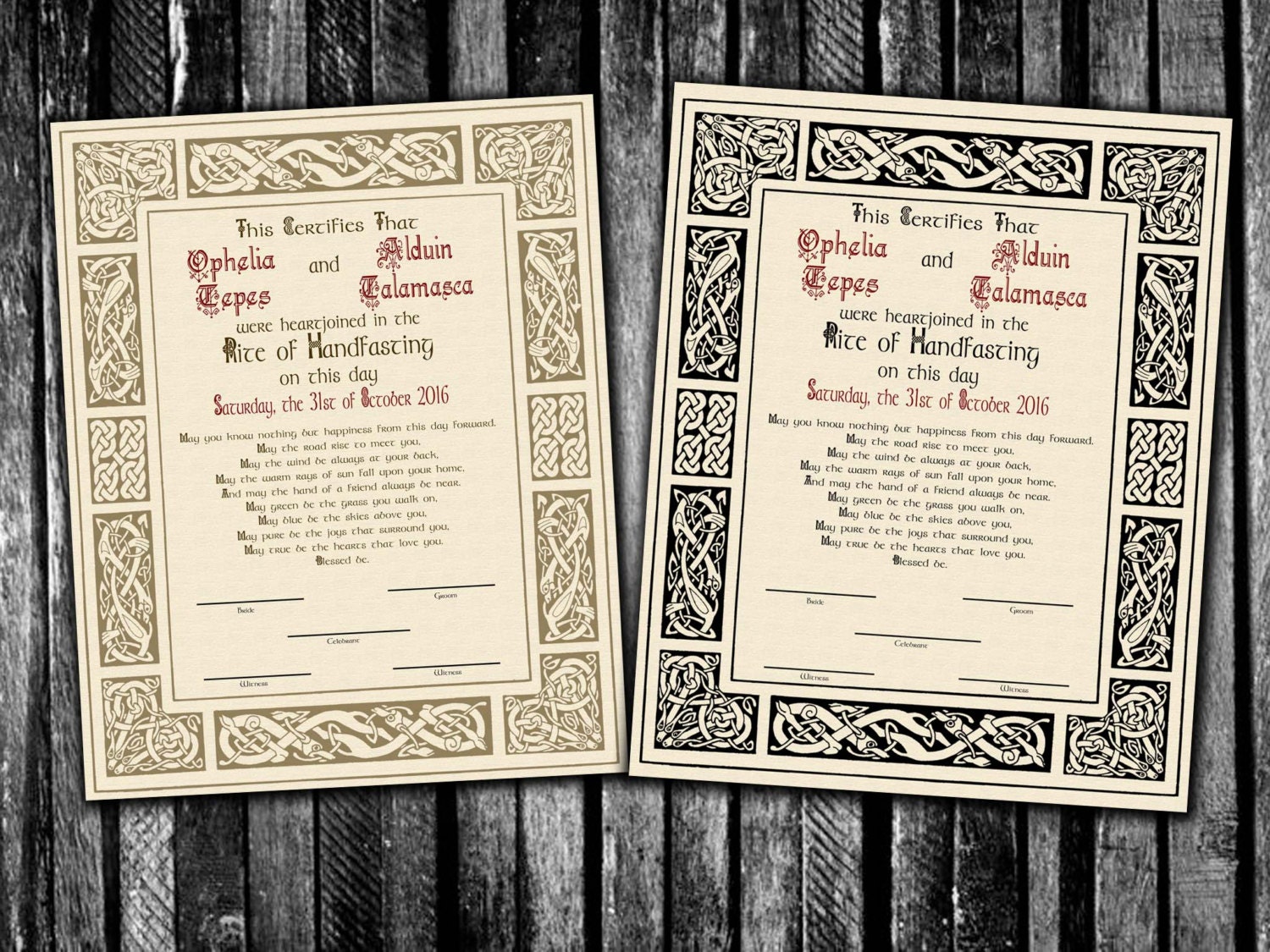 Norse Viking Celtic Handfasting Certificate For Pagan Wiccan