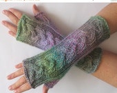 Fingerless Gloves Wrist Warmers Mittens Green Blue Purple Knit