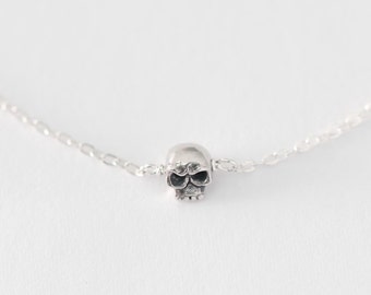 Skull Necklace - tiny skull necklace, handmade skull necklace, solid sterling silver skull necklace