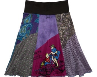 Tin Tin T-Shirt Skirt Women's XS Small Upcycled Hippie Skirt Size 0 2 4 recycled t-shirt clothing Summer Skirt Twinkle Skirts Twinklewear