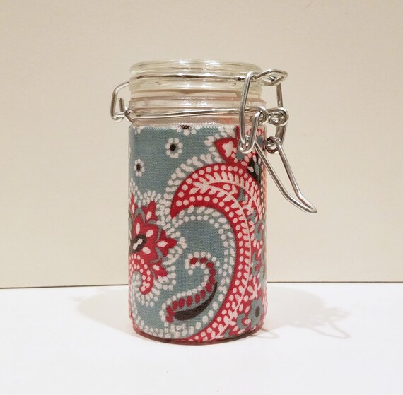 Small Glass Stash Jar LatchTop Jar Yellow Blue Red Flower