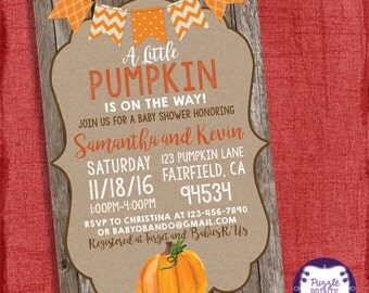 Pumpkin Fall Baby Shower Invitation - Baby Boy shower - Baby Girl-I design you print