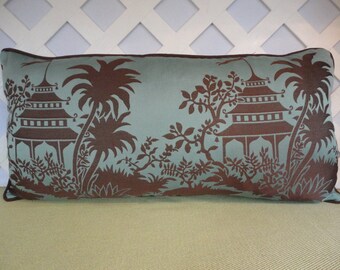 Oriental Pillow Cover in Blue and Brown / Blue Brown Pillow Cover / Accent Pillow / Decorative Pillow