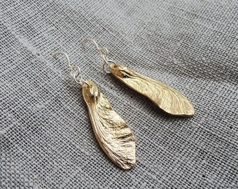 Medium Samara Seed Dangle Earrings - Helicopter Maple Seeds - Sterling Silver, Gold, Brass, Bronze