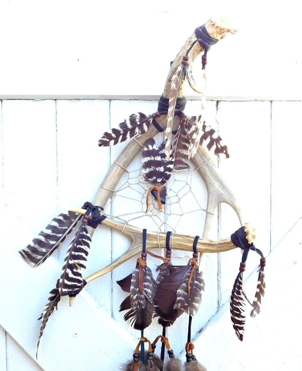 Deer Horn Dream Catcher Natural Turkey by RusticGirlSupplies
