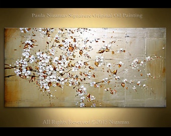 Oil painting on canvas Cherry Blooms Palette Knife from Paula Nizamas hand painted blooming flowers art