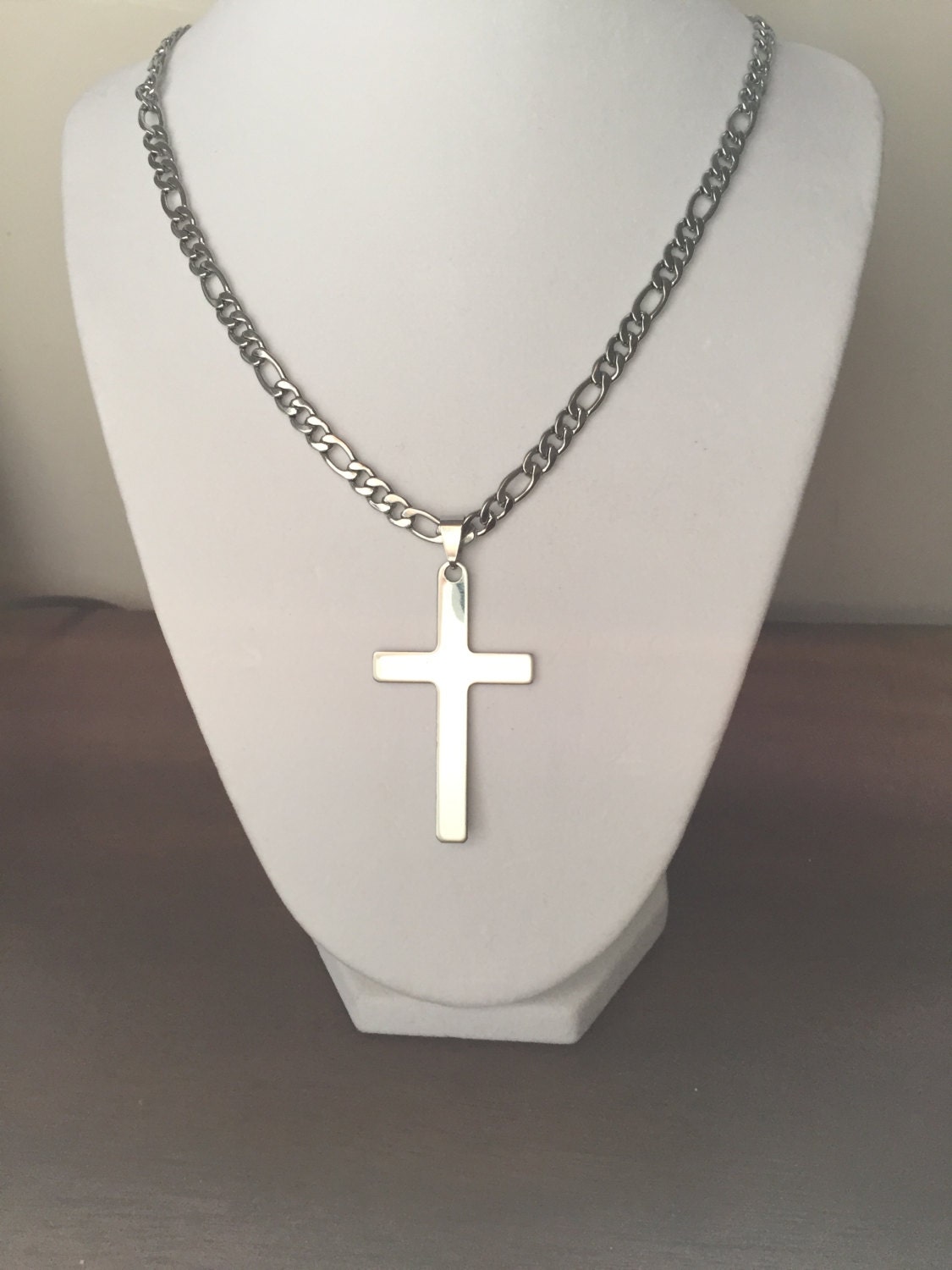 Men's 316L Stainless Steel Cross Pendant / FIGARO Chain