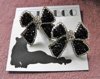 Over Sized Beautiful Rhinestone Bow Clip Earrings.