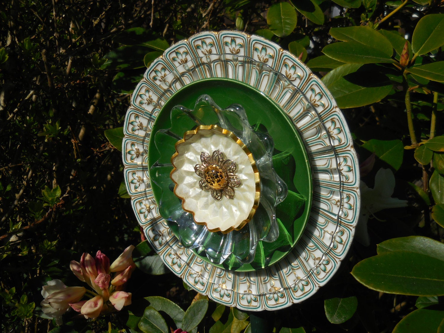 Glass Plate Garden Art Fantasy Flower for by TheEverlastingGarden