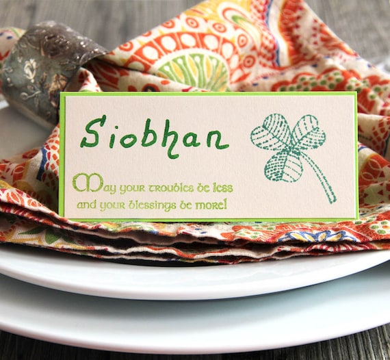 Shamrock Place Cards, Set of Handmade Name Cards with Irish Blessing for St Patrick's Day, Irish Dinner Table Decoration, Seating Cards,