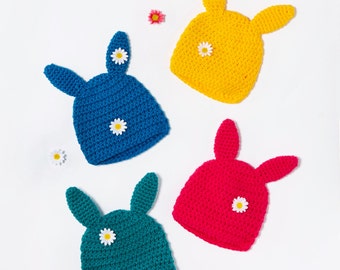 Hand crocheted Bunny ears Beanie hat. Crochet rabbit beany various colours for baby, toddler and child. Unisex.