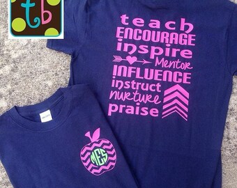 Personalized Monogram Teacher Quote Tees Teacher T-Shirt Influential Teacher