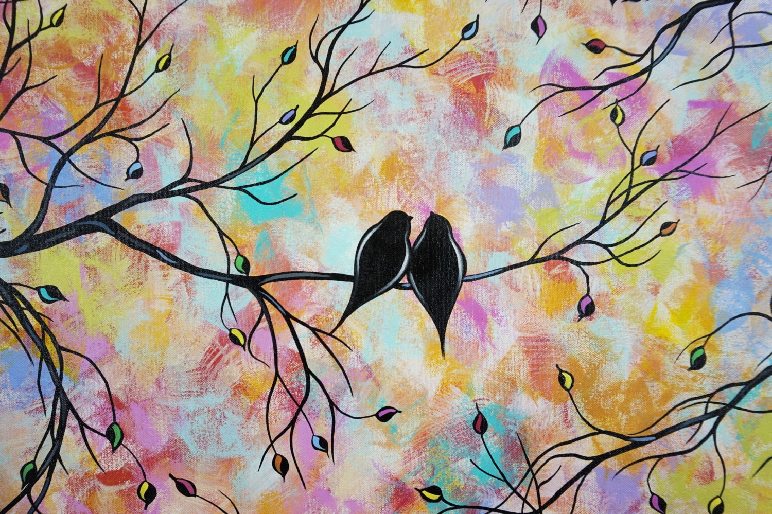 Commission Large Abstract Love Birds Acrylic Painting Tree