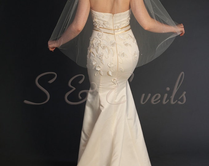 VEIL with Scattered PEARLS// bridal veil, wedding veil, waist length veil, champagne, blush, ivory, diamond white, traditional veil, white