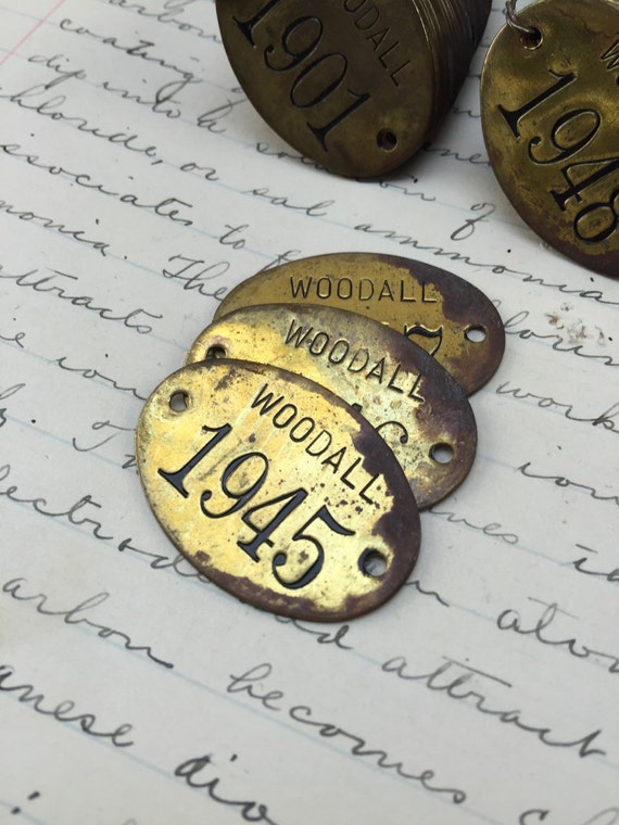 Antique numbered brass tags year tag vintage room key tags