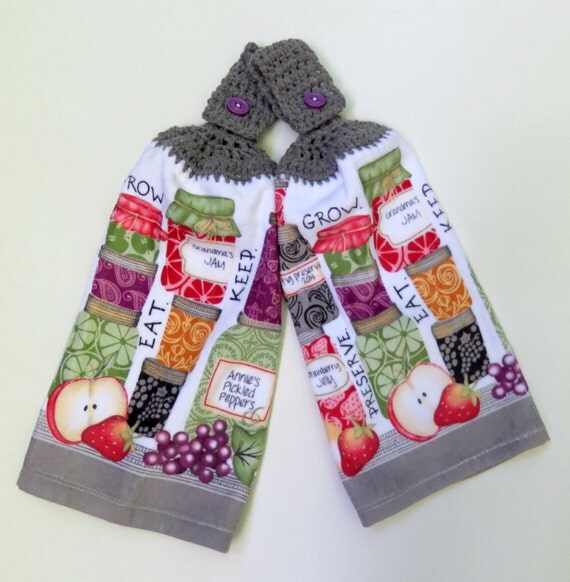 Canning Jars Crochet Top Kitchen Hand Towel Set of 2