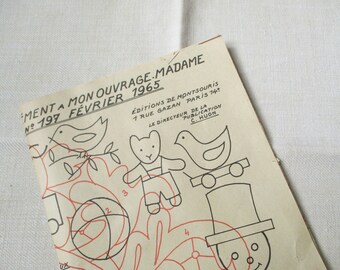 Vintage french sewing pattern, Embroidery pattern form, 1965, France patron couture, Sewing, Tapestry, Needlecraft, Tricot