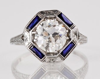 Antique Engagement Ring - Antique 18K White Gold 2ct Old European Cut Diamond Engagement Ring