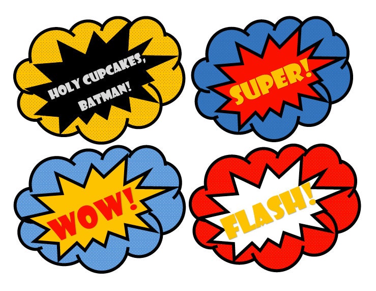 Superhero Party Callouts Cutouts Signs Labels