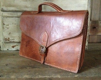 Brown Leather Briefcase Satchel, Top Handle Bag, Laptop Bag Rustic Chestnut