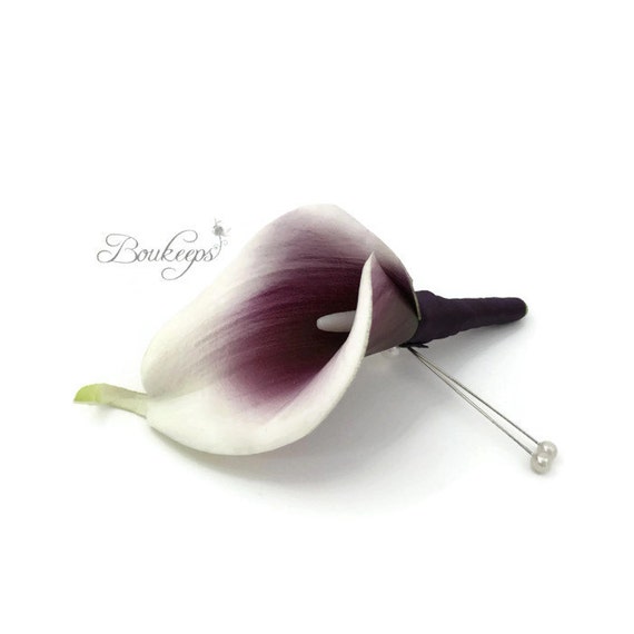 CHOOSE RIBBON COLOR Purple Calla Lily Boutonniere by Boukeeps