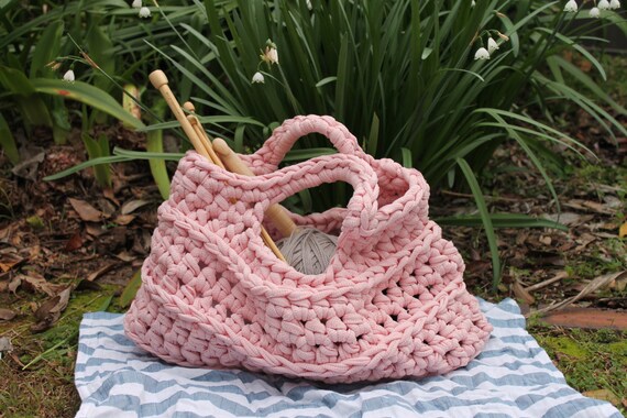 Pattern crochet tshirt yarn bag crocheted market bag