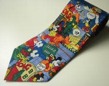 Cravate Vintage Mickey Mouse Bleue - Modèle Court Et Skinny, Cousu Main - État Occasion