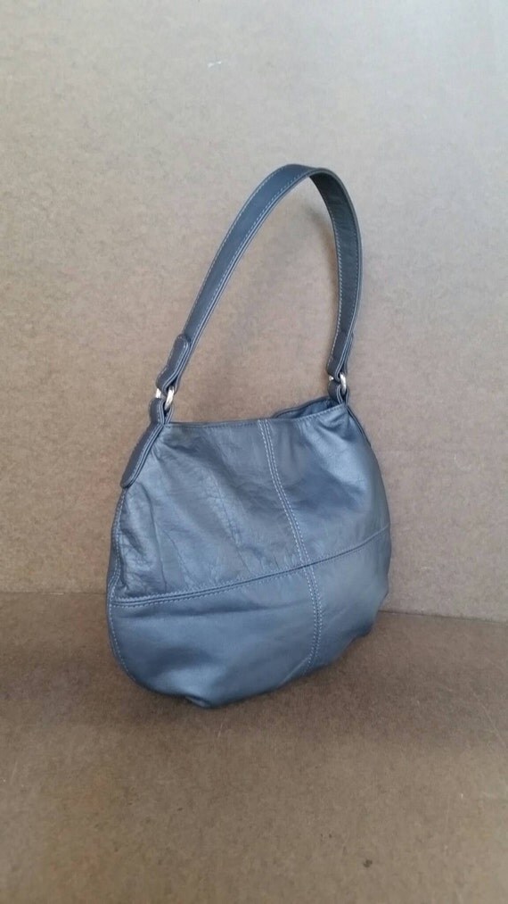 Metallic Gray Leather Bag Women's Purse Slouchy Hobo by Fgalaze