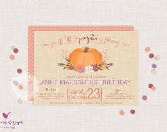Little Pumpkin Invitation Set | Pumpkin Birthday Invitation | First Birthday Invitation | Fall Birthday Invitation | Photo Invitation