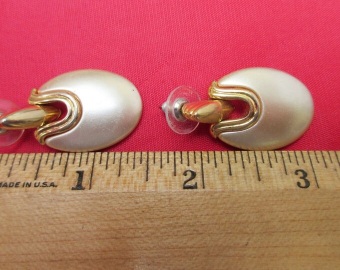 Napier earrings - Gold Pearl white dangle - articulate pierced earrings