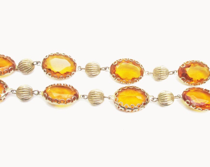 Glass Stone link bracelet- Pegasus Coro Signed - Amber yellow crystal - mid century Bangle