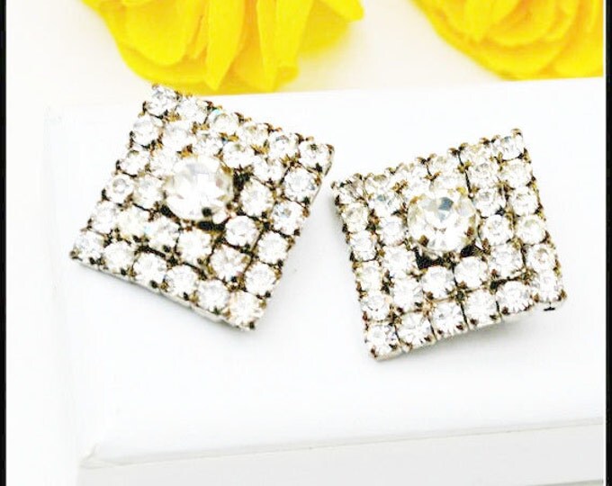 Square Rhinestone Earrings clip on