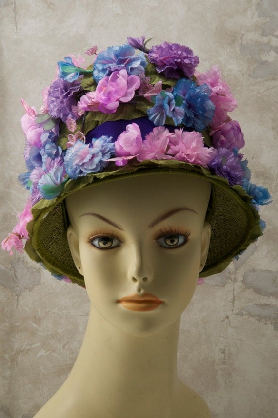 blue floral hat. 1970s, or 60s