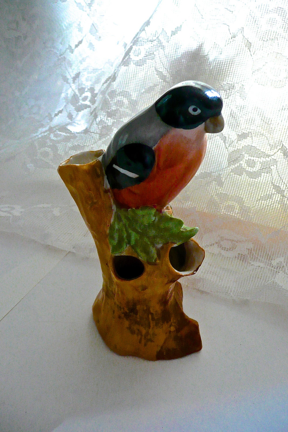 Antique Porcelain Flower Frog German Porcelain Bird Flower