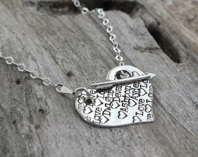 Heart Mom Unique Sterling Silver Necklace / Hand Stamped Jewelry /Personalized Woman's Necklace / Unique Name Jewelry / Necklaces for Women