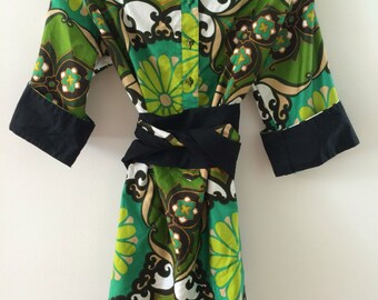 Catherine Ogust Penthouse Gallery Burma Shirt Forever Dress Blue Geometric 100% Cotton Vintage Top