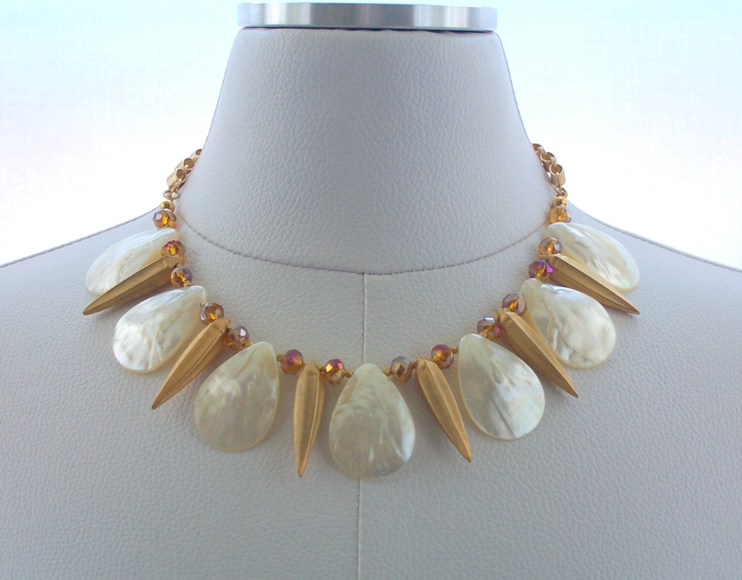 Shell Necklace Matte Gold Necklace Crystal Jewelry Spike