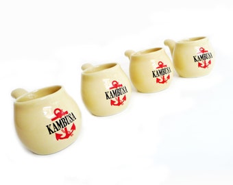 Vintage Ceramic Liqueur / Coffee Cups Set - Sand, Black and Red - Mod Advertising Pipe Shaped Set of 4, Made in Italy - 1960s